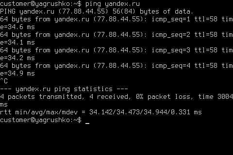 Пинг yandex.ru